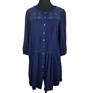 Anthropologie Dubois Navy Embroidered Tunic Dress Size 10
